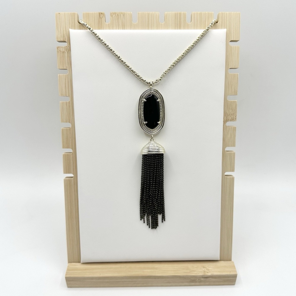 Kendra Scott Rayne Necklace Black Tassel Pendant Long Goldtone Chain